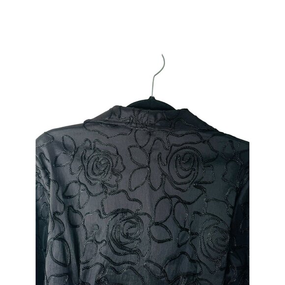 Samuel Dong M Black Floral Textured Embroidered Jacket Adjustable Cuffs - Picture 9 of 11
